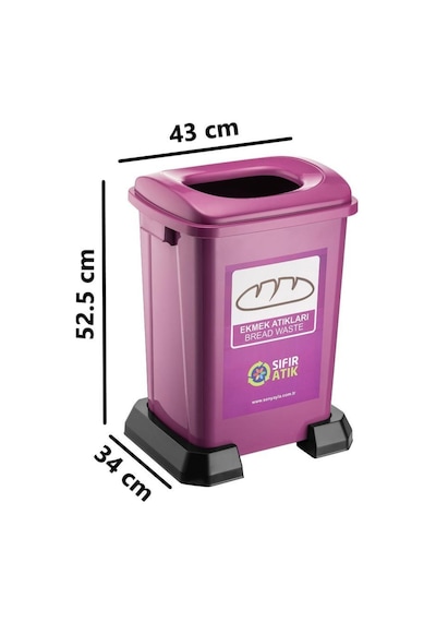 Omnipazar Sy-4395 Sıfır Atık Ekmek Geri Dönüşüm Çöp Kutusu 50 Lt Mor Mor