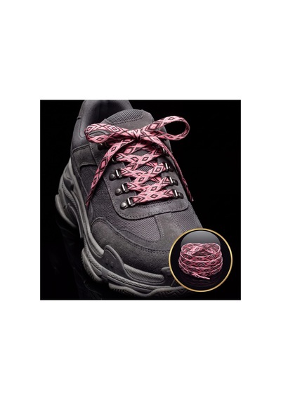 Last İcon Pembe Siyah Baklava Desenli Yassı Ayakkabı Bağcığı Spor Sneaker Çok Renkli