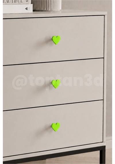 10 Adet - Yeşil Kalp Dolap Kulpu, Mobilya Kulbu - Çocuk Odası Kulp, Kalp Kulp -4 Cm - Kulp Vidası Dahildir Sarı