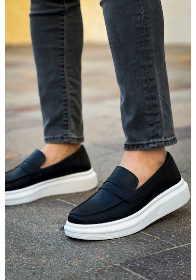 Roof Atelier Erkek Siyah Beyaz Kalın Taban Loafer Ayakkabı - Robert - Rs615 Siyah