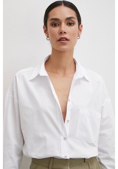 Never More Tek Cepli Oversize Gömlek Beyaz
