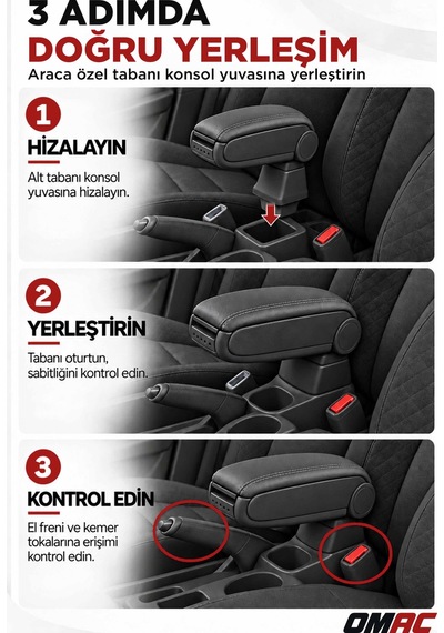 Kia Picanto 2011-2017 Adaptörlü Model Uyumlu Kolçak Kol Dayama Siyah Suni Deri Araca Özel