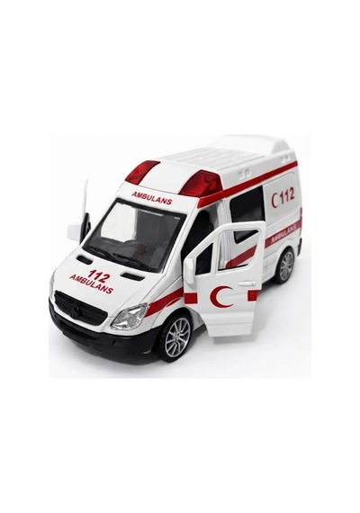 1:30 Metal Çek Bırak Ambulans Sesli Işıklı 4 Kapısı Açılan Oyuncak Model Araba 14cm Çok Renkli