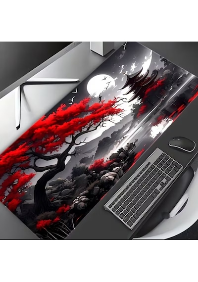 Sge Teknoloji 70x30 Cm Kırmızı Ağaç Ve Yakamoz Kaydırmaz Taban Speed Yüzey Oyuncu Mouse Pad Gaming