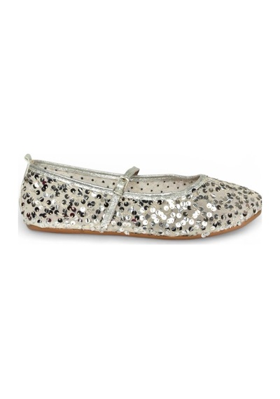 Fox Shoes Y250322040 Gümüş Kumaş Pullu Kadın Babet Gümüş