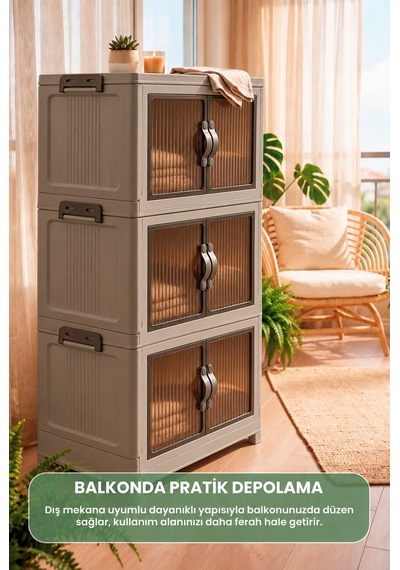 3 Katlı Portatif Organizer Dolap 120 Lt Bej