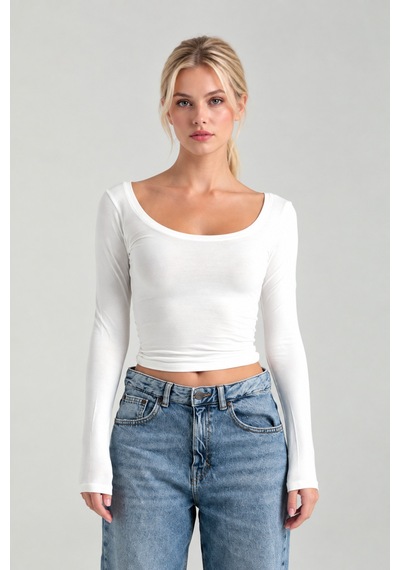 Cloudymood Kadın Ultra Soft Oval Yaka Bluz Ekru - 894338718 Ekru