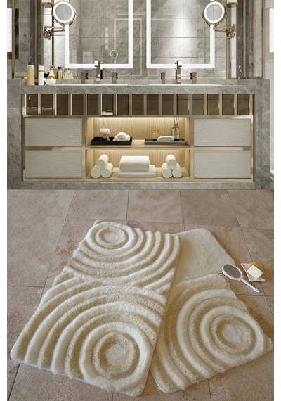 Chilai Home Wave Banyo Halısı Ekru 3'Lü Set Ekru