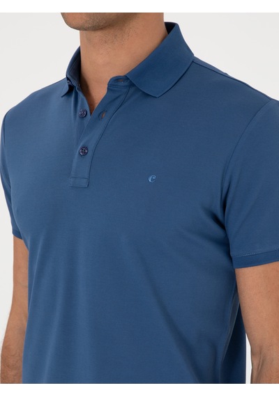 İndigo Slim Fit %100 Pamuk Polo Yaka T-shirt Mavi