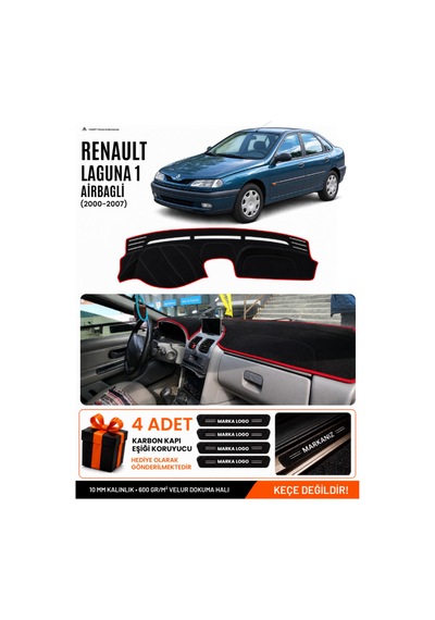 Renault Laguna 1 Aırbagli 2000-2007 Uyumlu Torpido Örtüsü, Torpido Kılıfı - Siyah Kırmızı