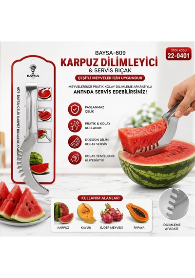 Bayhome-1156 Watermelon Karpuz Dilimleyici Ve Servis Bıçak- 24'li Paket Diğer