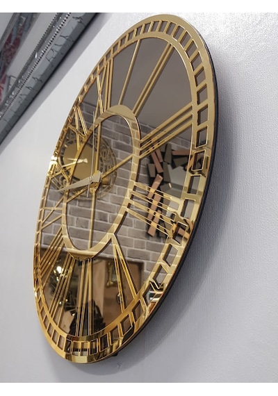 Ayna Denizi Golden Bronze Model Altın Bronz Renk 50 CM Dekoratif Aynalı Duvar Saati Altın