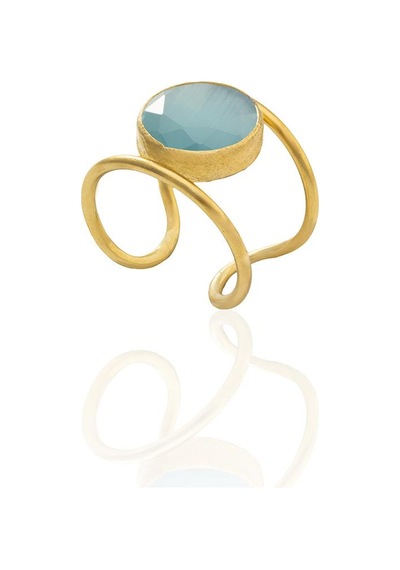 Kadir Jewellery 22 Ayar Altın Kaplama Kadın Zirkon Taşlı Yüzük Mavi