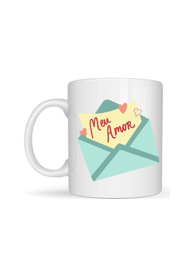 Meu Amor Tasarımlı Porselen Kupa Model 11 - Romantik Kalp Desenli Sevgili Kupası - Özel Tasarım Kahv Çok Renkli