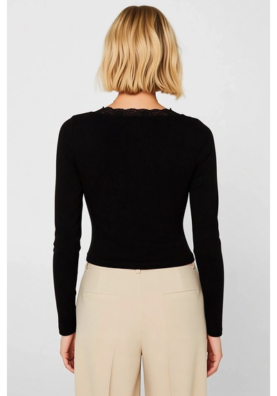 Benerly Kadın Bluz Fitted Crop Havuz Yaka Uzun Kol Fitilli Örme Kaşkorse siyah Benerly Kadın Bluz Fitted Crop Havuz Yaka Uzun Kol Fitilli Örme Kaşkorse siyah