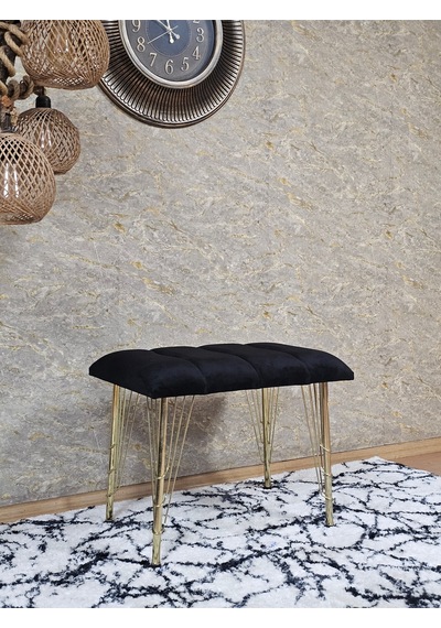 Zafir Metal Gold Tel Ayaklı 60 Cm Puf Bench - Puf - Bench - Oturak - Mutfak Oturağı - Antre Oturağı Siyah