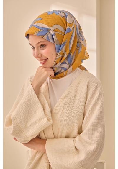 Silk Home Olinda İpek Eşarp 47003-21 Yanık Sarı, Mavi Lila, Zeytuni