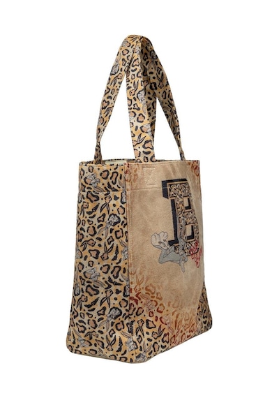 Dogo Kadın Vegan Krem Leopar Large Tote Bag - Warner Bros Looney Tunes Leopard Bugs Bunny Tasarım Multicolor