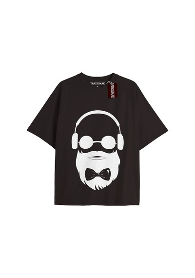 Hediye Paketi Unisex Oversize Yazılı Tshirt Siyah Siyah