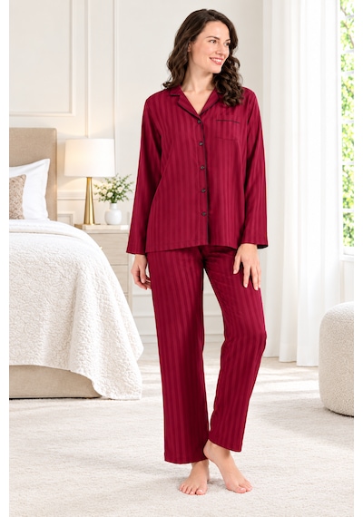 Pierre Cardin 9305 Saten Önden Düğmeli Uzun Kol Kadın Pijama Takımı Bordo
