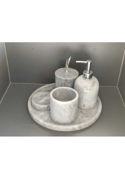 Gri Mermer 5'li Banyo Seti Beyaz