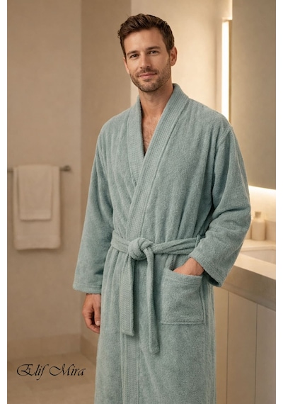 Kimono Yaka Unisex Tek Kişilik Pamuklu Banyo Bornozu Comfort Yeşil