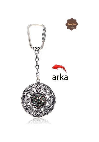 Yakut Ve Zümrüt Taşlı Sarmaşık Model Çift Taraflı Oksitli Gümüş Telkari Anahtarlık 201025178 Gümüş