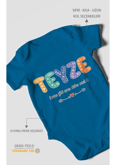 Morivokids Teyze Anne Gibi Ama Daha Cool Kısa Kollu Bebek Body %100 Pamuk Koyu Mavi
