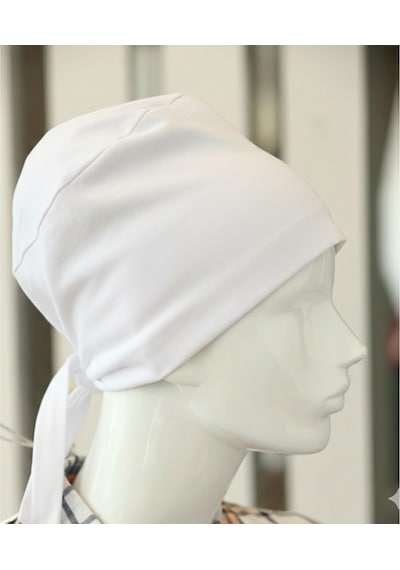 Bağlamalı Tesettür Bone - Bağlamalı Bandana Beyaz