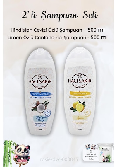 Hacı Şakir Hindistan Cevizi Şampuan 500 Ml, Limonlu Şampuan 500 Ml Ve Rosıe