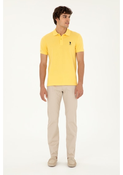 U.S. Polo Assn. Erkek Slim Fit Polo Yaka Sarı Basic Tişört 50279613-VR044