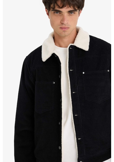 Defacto Slim Fit Dar Kesim Gömlek Yaka Peluş Astar Çıtçıtlı Pamuklu İç Cepli Mont E9244ax25wnbk27 Siyah