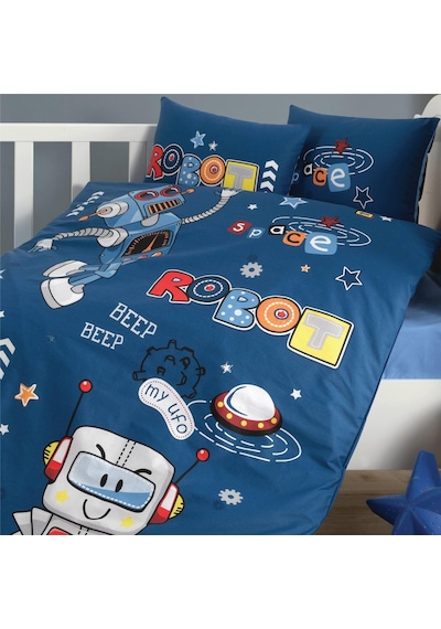 Clasy Ranforce Bebek Nevresim Takımı Robo V1 Mavi