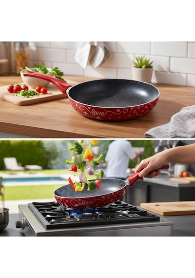 Lotus 26 Cm Sevgililer Günü Özel Seri Kırmızı Kırçıl Granit Efektli Yapışmaz Kızartma Tavası Belirtilmemiş