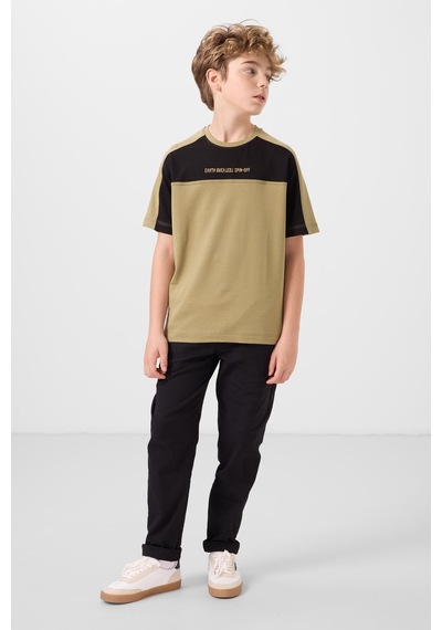 Tommylife Koyu Bej Pamuklu Yumuşak Dokulu Oversize Fit Baskılı Erkek Çocuk T-shirt - 11290 Bej
