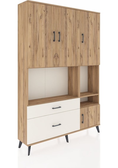 Arges Dolap 7 Raflı 2 Çekmeceli 4 Kapaklı 132x30x195 Çam-çam/... Çam