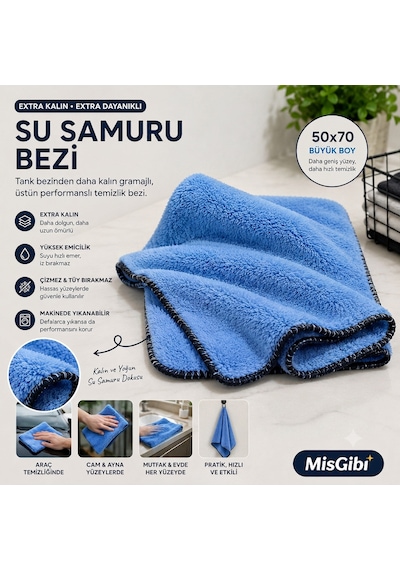 Su Samuru 50x70 Cm Premıum Mikrofiber Kurulama Bezi Kalın Doku, Yüksek Su Emicilik, Araç & Oto Bakım Bezi 1