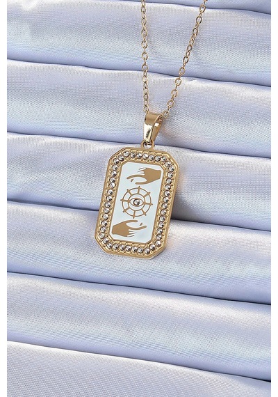 316l Çelik Zincir Gold Renk Mineli Zirkon Taşlı Göz Figür Tarot Kolye çok renkli 65430983