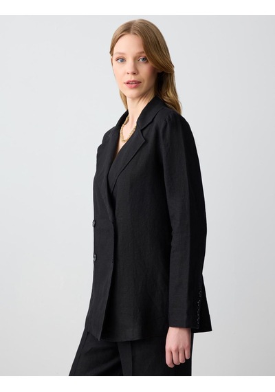 Jimmy Key Siyah %100 Keten Düz Kesim Blazer Ceket 5sw052585900