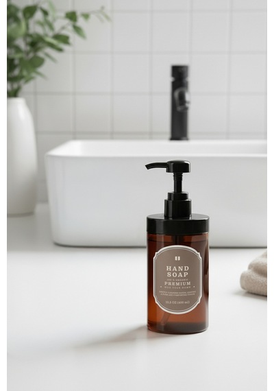 Buççin Online Mağaza 400 Ml Amber Sıvı Sabunluk - Hand Soap Etiketli - Mutfak & Banyo Sabun Şişesi 400hsc Plastik Kahve Çok Renkli