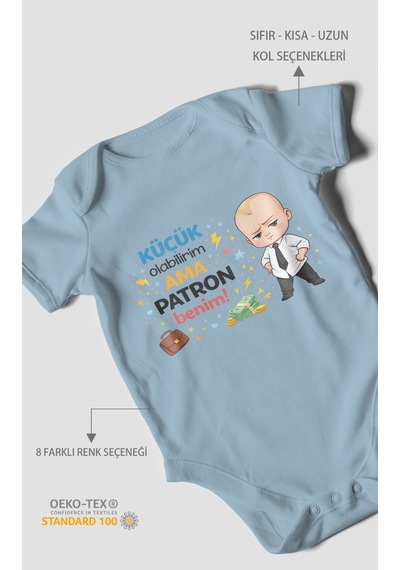 Morivokids Küçük Olabilirim Ama Patron Benim Kısa Kollu Bebek Body Bebe Mavisi