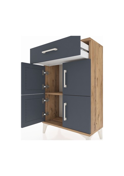Arges Komodin Tek Raflı Tek Çekmeceli 4 Kapaklı 60x30x96 Çam-antrasit Atlas Çam