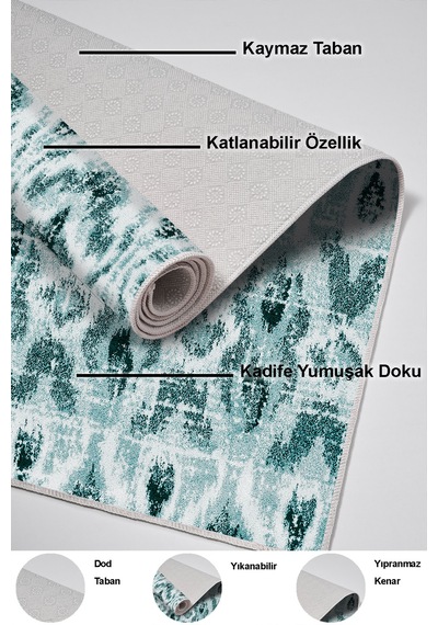Dekoreko Kaymaz Taban Djt Salon Halısı Trend Iskandinav F5136 Turkuaz