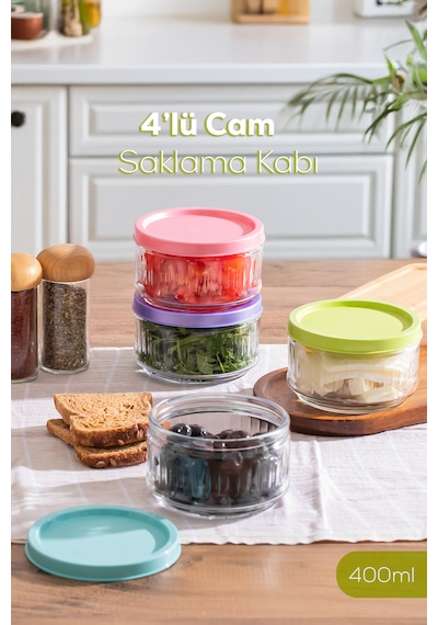 Porsima Lapis 4l Ü Hava Geçirmez Cam Kavanoz Kahvaltılık Seti Renkli Kapaklı Saklama Kabı 400ml Çok renkli