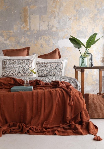 Apricitas Trikolu Battaniyeli Set Stampıno Terracotta Çift Kişilik Kiremit