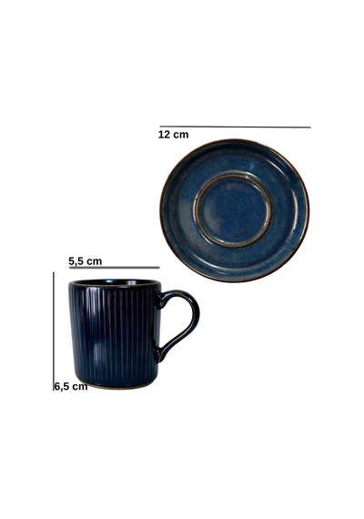 Dyris 6'li Premium Porselen Kahve Fincanı Ve Tabak Seti, Lacivert, 6,5 Cm Kupa Ve 12 Cm Tabak Çok Renkli