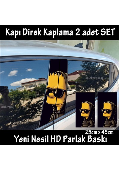 Çizgi Film Gözlüklü Folyo - 2kapı İçin 2adet Sticker Kaplama - Tuning Modifiye