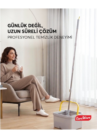 Home Care Dual System Kare Mop Seti Temiz Kirli Su Ayrı Hazneli 2 Adet İz Bırakmayan Mikrofiber Bez