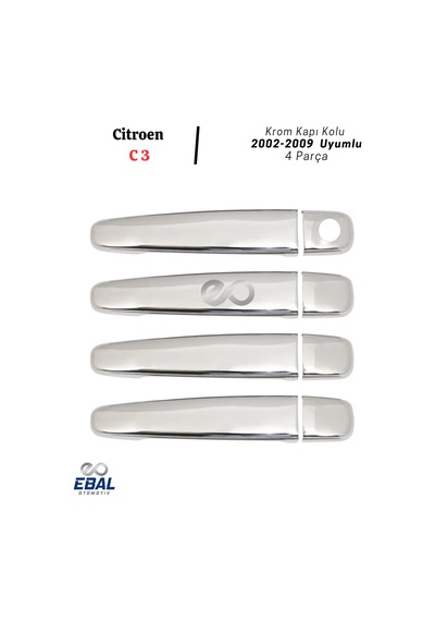 Ebal Otomotiv Citroen C3 Krom Kapı Kolu 4 kapı 2002-2009 P. ÇELİK
