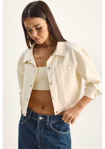 Shade Kadın Çift Cep Detaylı Çıtçıt Kapamalı Mevsimlik Denim Ceket 60282057 - Krem